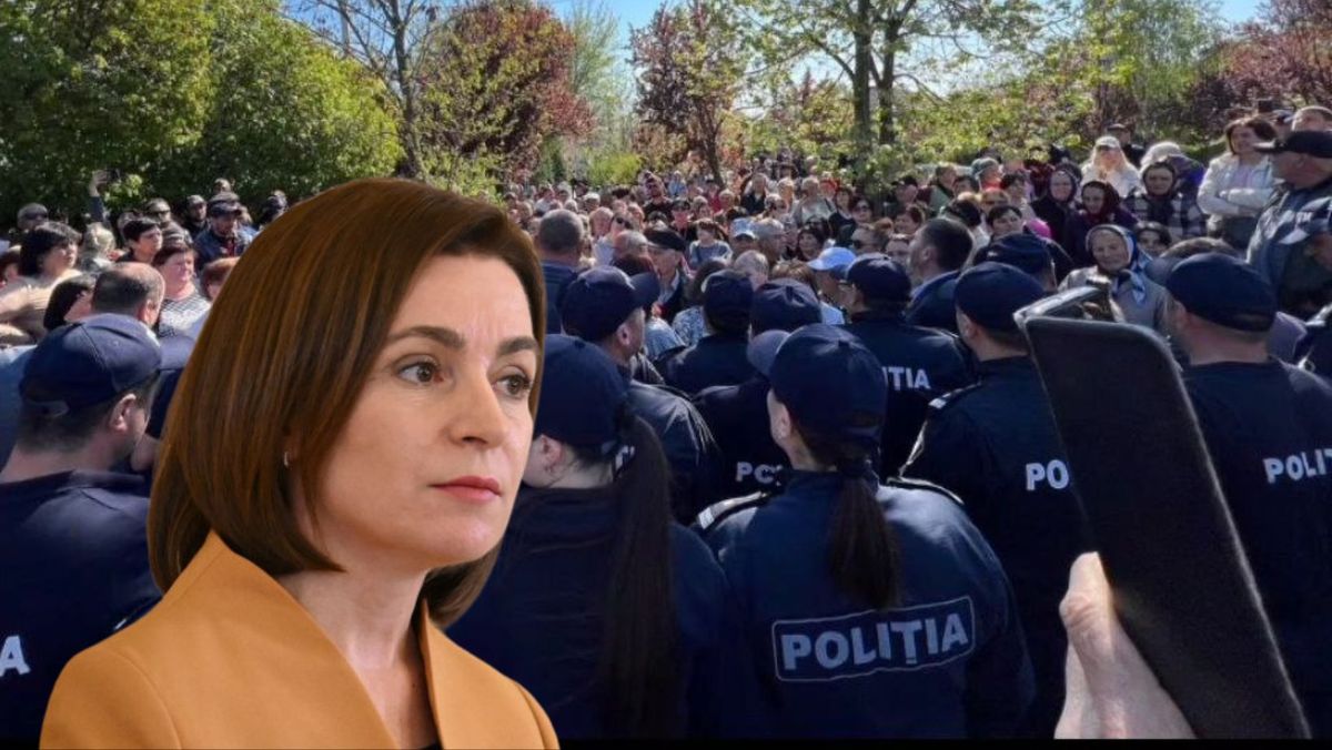 VIDEO/ Protest la Comrat în timpul vizitei Maiei Sandu. Oamenii s-au îmbrâncit cu Poliția