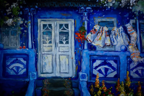 Satele Moldovei, omagiate la Parlament. Expoziția de pictură „Scrisori albastre”, semnată de Galina Vieru - în imagini